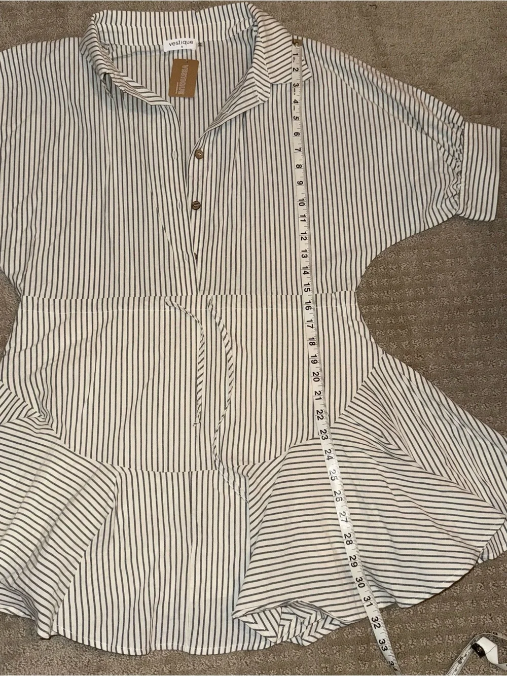 NWT Vestique Boutique Buttoned Down Drawstring Waist Striped Dress Size Small - Picture 10 of 12